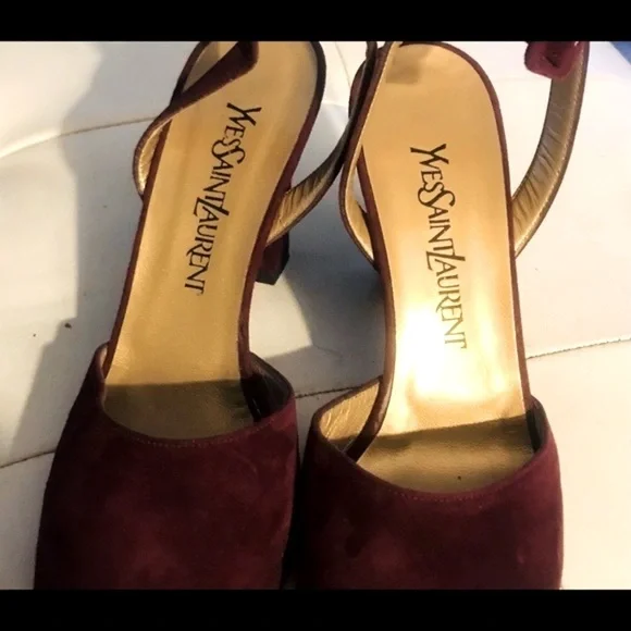 Vintage Yves Saint Laurent YSL Burgundy Suede Heels in Box - Size 7.5 - Picture 11 of 15